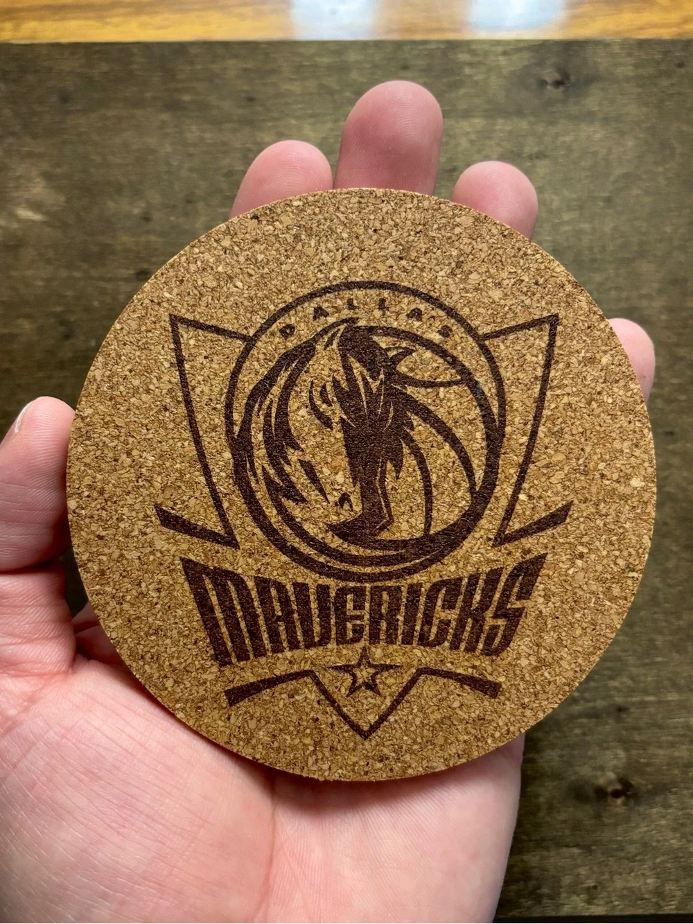 Dallas Mavericks Logo Laser Engraved Cork Coaster